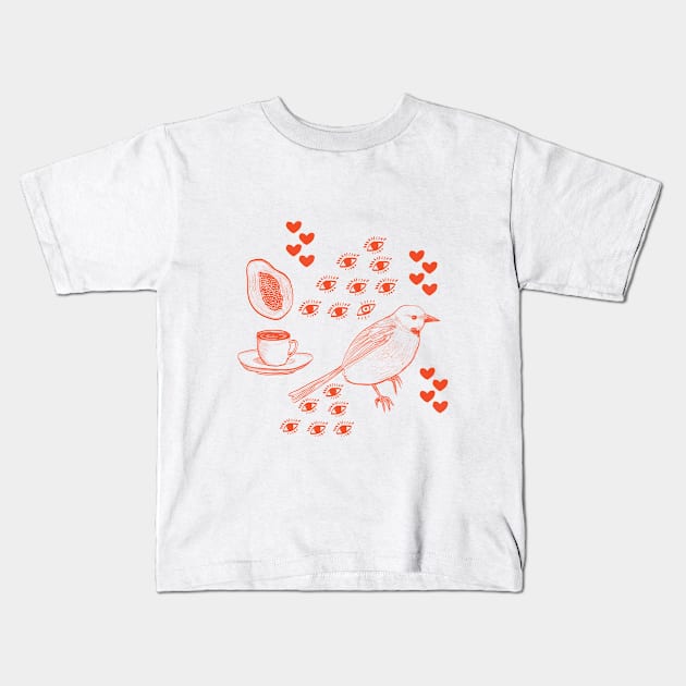 Coffee Bird Kids T-Shirt by Brie